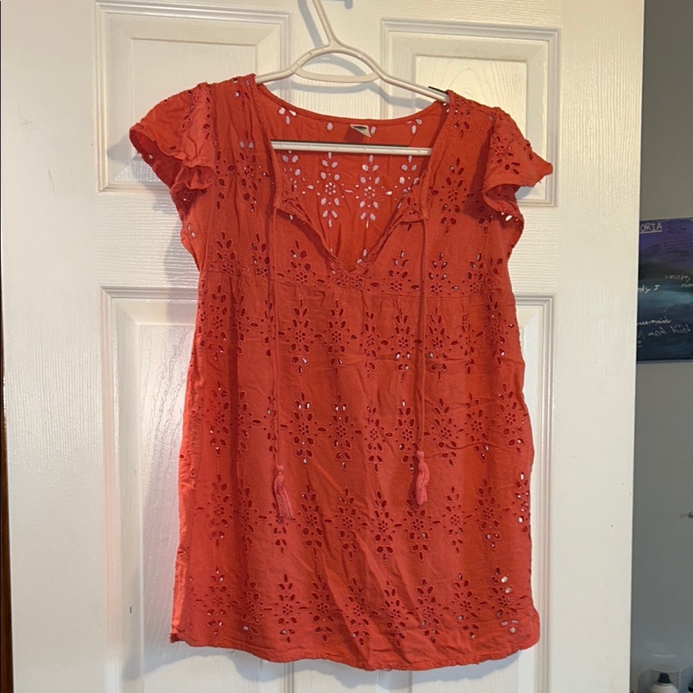 Old Navy Pink Tie Front Cap Sleeve Blouse